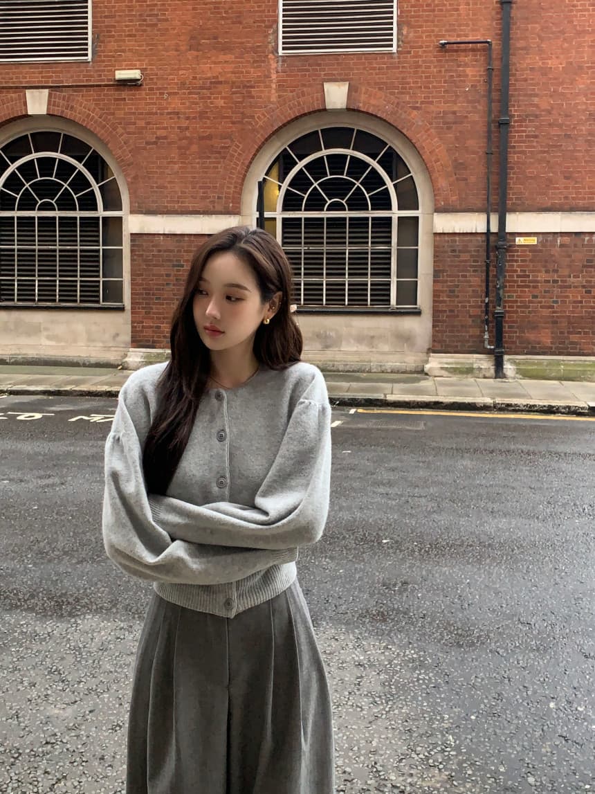 있음 선적 사이즈 업데이트 한국 chic 가을 겨울 새로운 프랑스식 미니멀리즘 라운드 넥 행 싱글 버클 긴팔 니트 오픈 가디건 상세 이미지 32