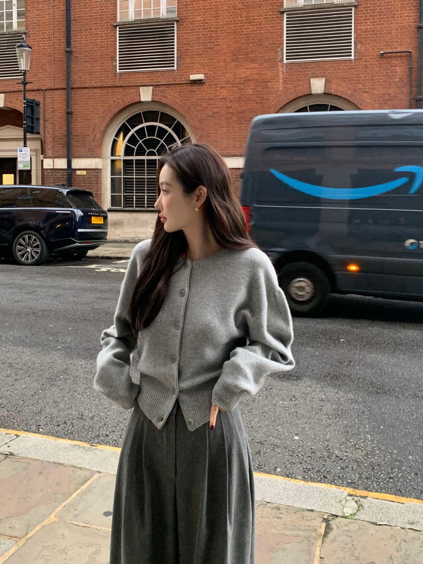 있음 선적 사이즈 업데이트 한국 chic 가을 겨울 새로운 프랑스식 미니멀리즘 라운드 넥 행 싱글 버클 긴팔 니트 오픈 가디건 상세 이미지 39