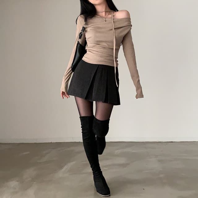 있음 선적 사이즈 업데이트 한국 chic 새로운 레트로 디자인 센스 오프숄더 긴팔 티셔츠 여성 상세 이미지 29