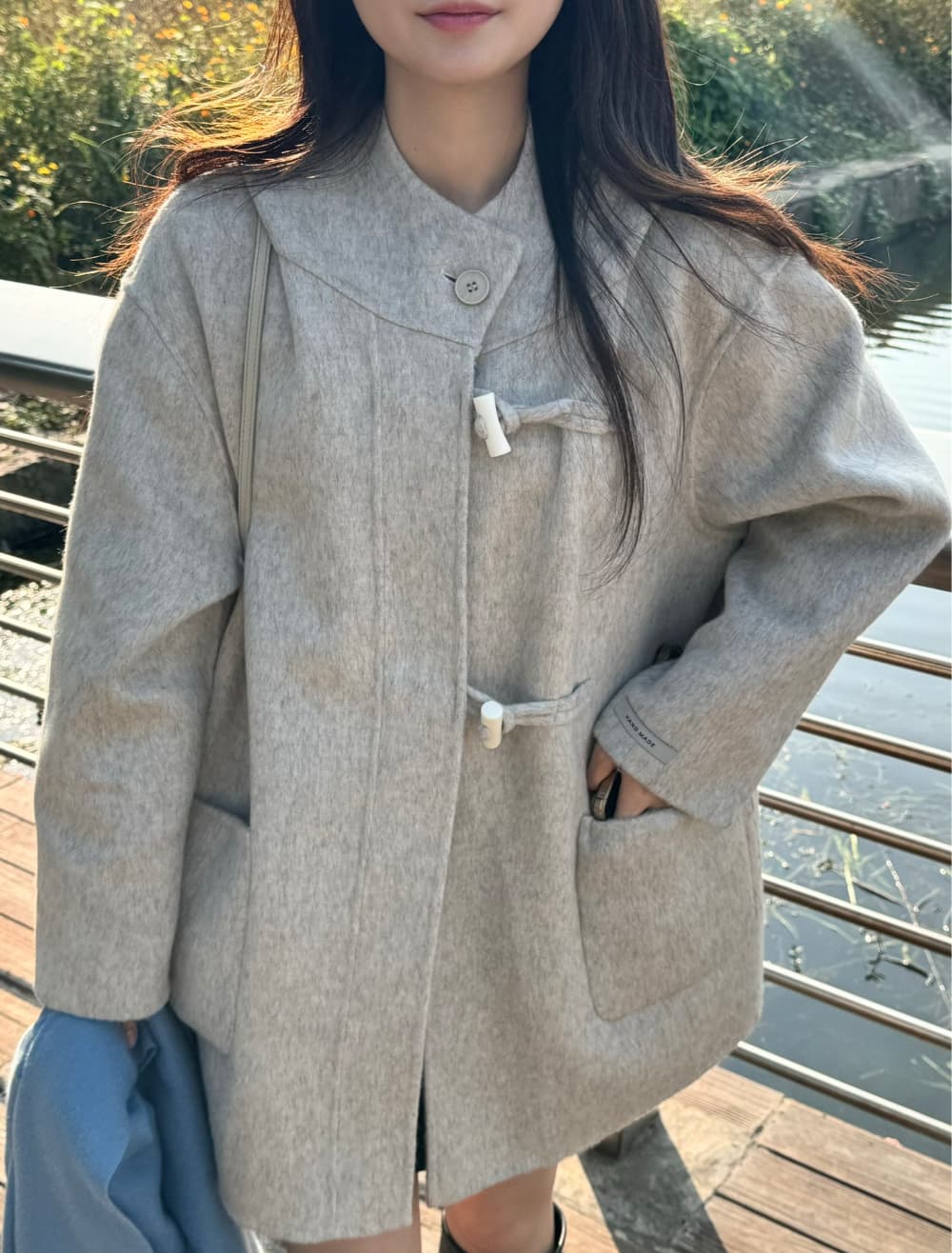 있음 선적 사이즈 업데이트 한국 chic 겨울 프랑스식 학원 스타일 소뿔 후드 미니멀리즘 슬림해 보이는 모직 코트