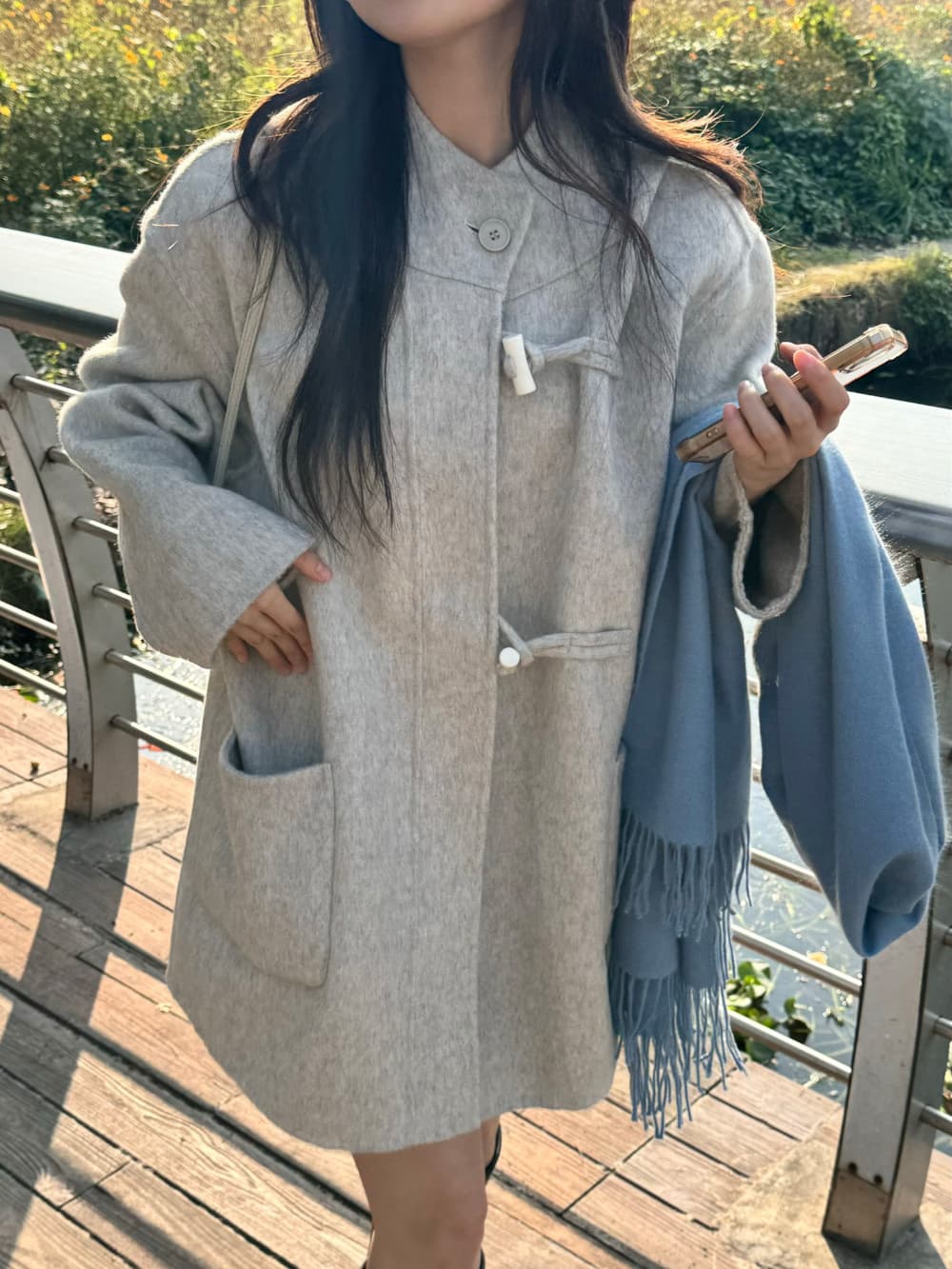 있음 선적 사이즈 업데이트 한국 chic 겨울 프랑스식 학원 스타일 소뿔 후드 미니멀리즘 슬림해 보이는 모직 코트 상세 이미지 7