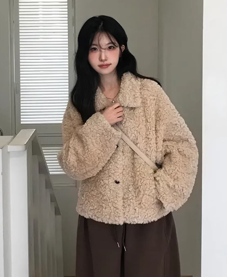 한국 chic 겨울 새로운 한 부서 폴로 칼라 단추 플러스 면 두꺼운 양털 재킷 상세 이미지 4