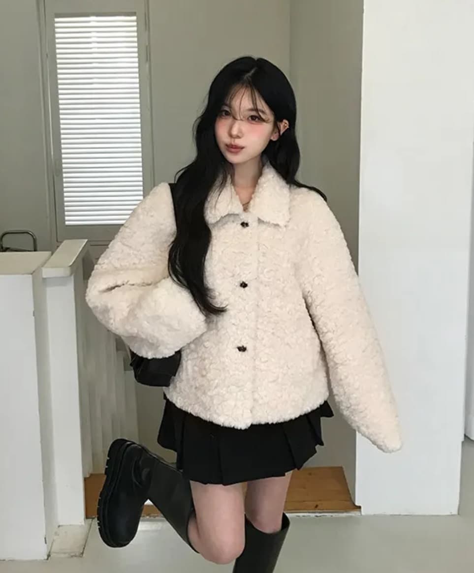 한국 chic 겨울 새로운 한 부서 폴로 칼라 단추 플러스 면 두꺼운 양털 재킷 상세 이미지 8