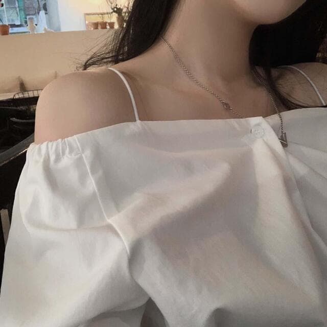 있음 선적 사이즈 업데이트 한국 chic 가을 프랑스식 오프숄더 슬립 긴팔 여성 셔츠 슬림해 보이는 다용도 셔츠 상세 이미지 3