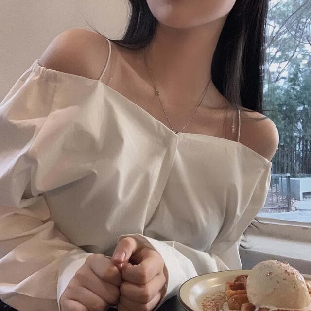 있음 선적 사이즈 업데이트 한국 chic 가을 프랑스식 오프숄더 슬립 긴팔 여성 셔츠 슬림해 보이는 다용도 셔츠 상세 이미지 5