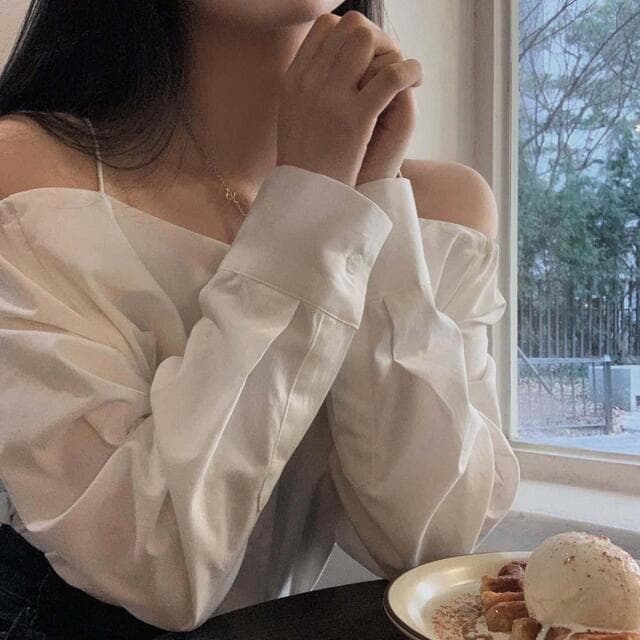 있음 선적 사이즈 업데이트 한국 chic 가을 프랑스식 오프숄더 슬립 긴팔 여성 셔츠 슬림해 보이는 다용도 셔츠 상세 이미지 6