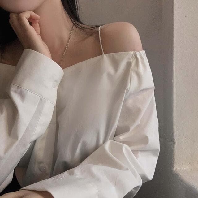 있음 선적 사이즈 업데이트 한국 chic 가을 프랑스식 오프숄더 슬립 긴팔 여성 셔츠 슬림해 보이는 다용도 셔츠 상세 이미지 10