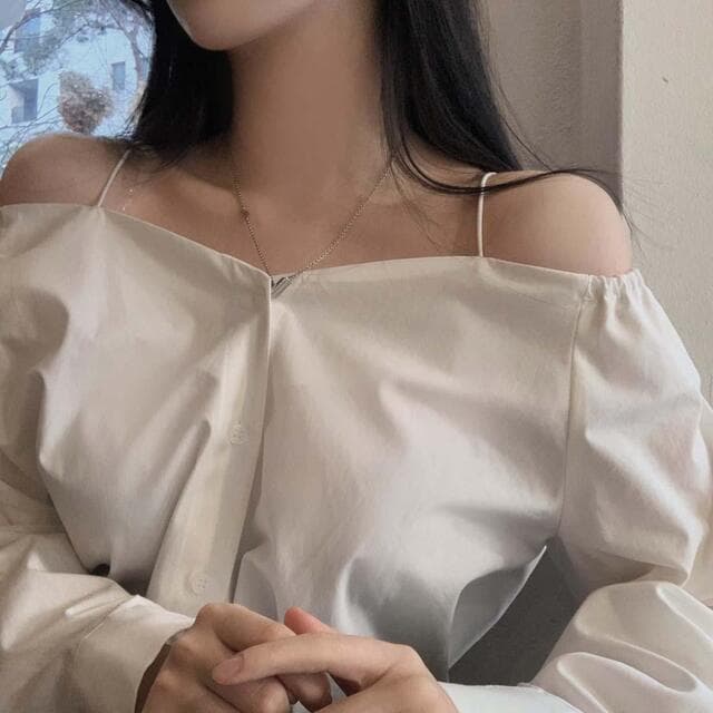 있음 선적 사이즈 업데이트 한국 chic 가을 프랑스식 오프숄더 슬립 긴팔 여성 셔츠 슬림해 보이는 다용도 셔츠 상세 이미지 11