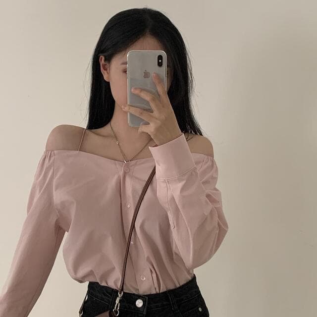 있음 선적 사이즈 업데이트 한국 chic 가을 프랑스식 오프숄더 슬립 긴팔 여성 셔츠 슬림해 보이는 다용도 셔츠 상세 이미지 31