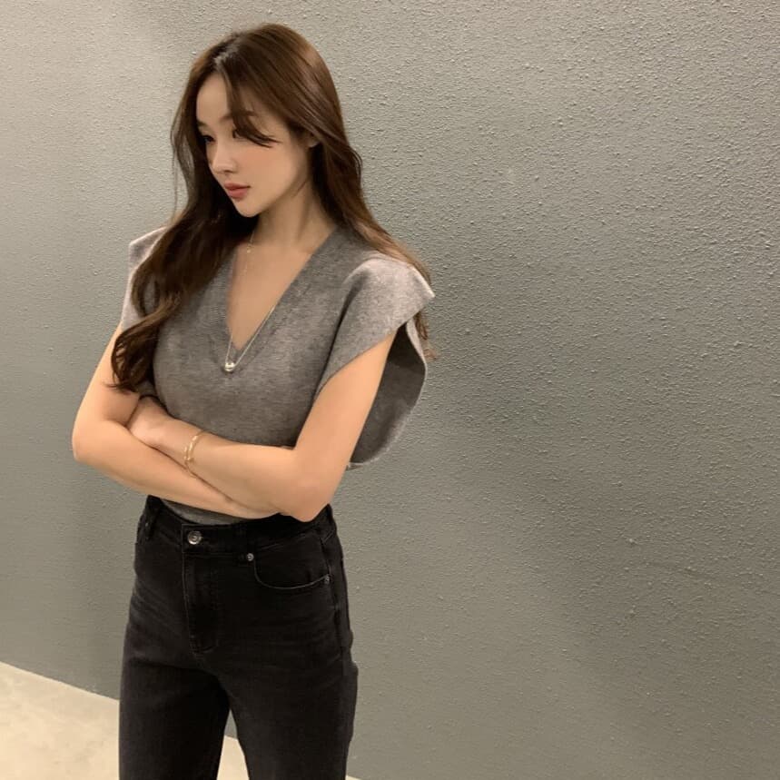 있음 선적 사이즈 업데이트 한국 chic 가을 레트로 V넥 베스트 스웨터 여자 루즈핏 다용도 니트 조끼 이미지 5