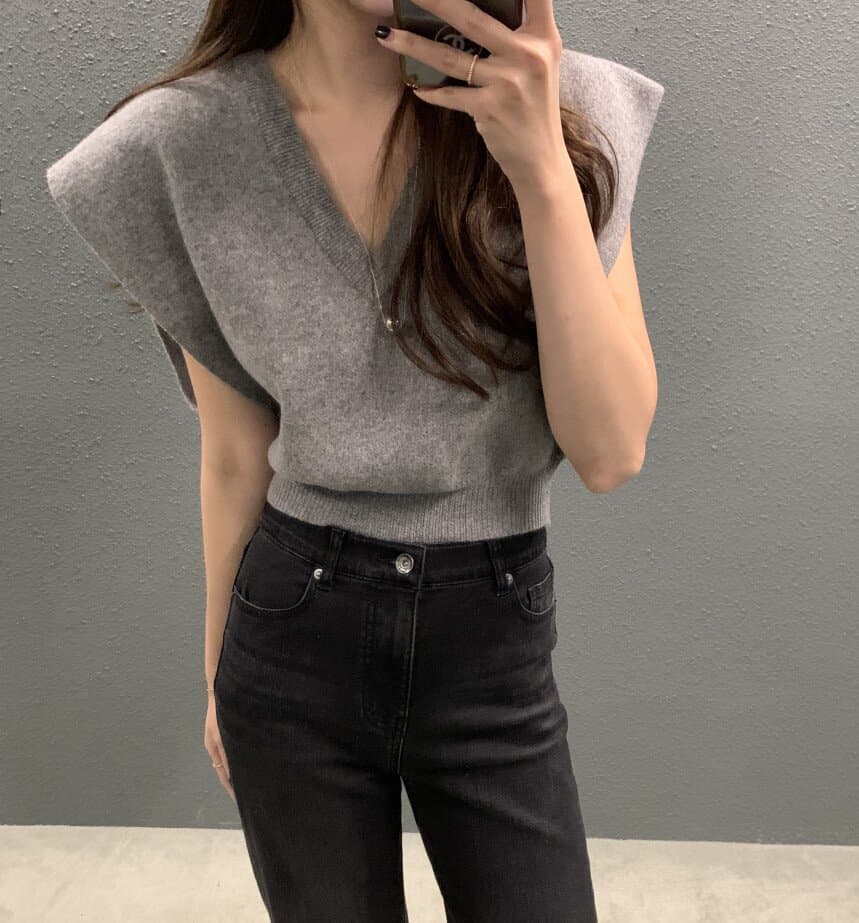 있음 선적 사이즈 업데이트 한국 chic 가을 레트로 V넥 베스트 스웨터 여자 루즈핏 다용도 니트 조끼 이미지 2
