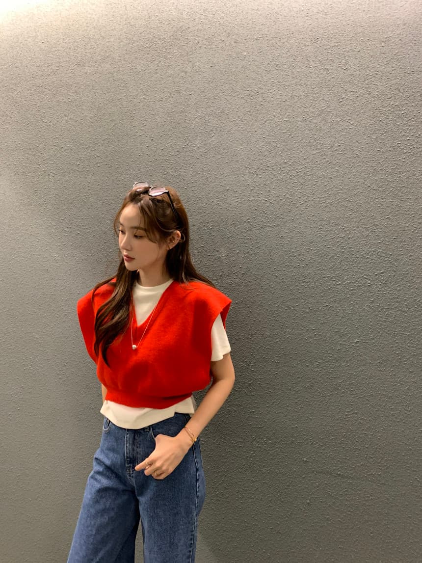 있음 선적 사이즈 업데이트 한국 chic 가을 레트로 V넥 베스트 스웨터 여자 루즈핏 다용도 니트 조끼 상세 이미지 43