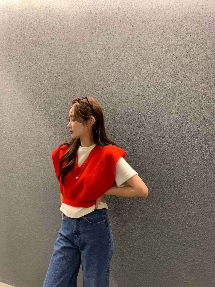 있음 선적 사이즈 업데이트 한국 chic 가을 레트로 V넥 베스트 스웨터 여자 루즈핏 다용도 니트 조끼 상세 이미지 44