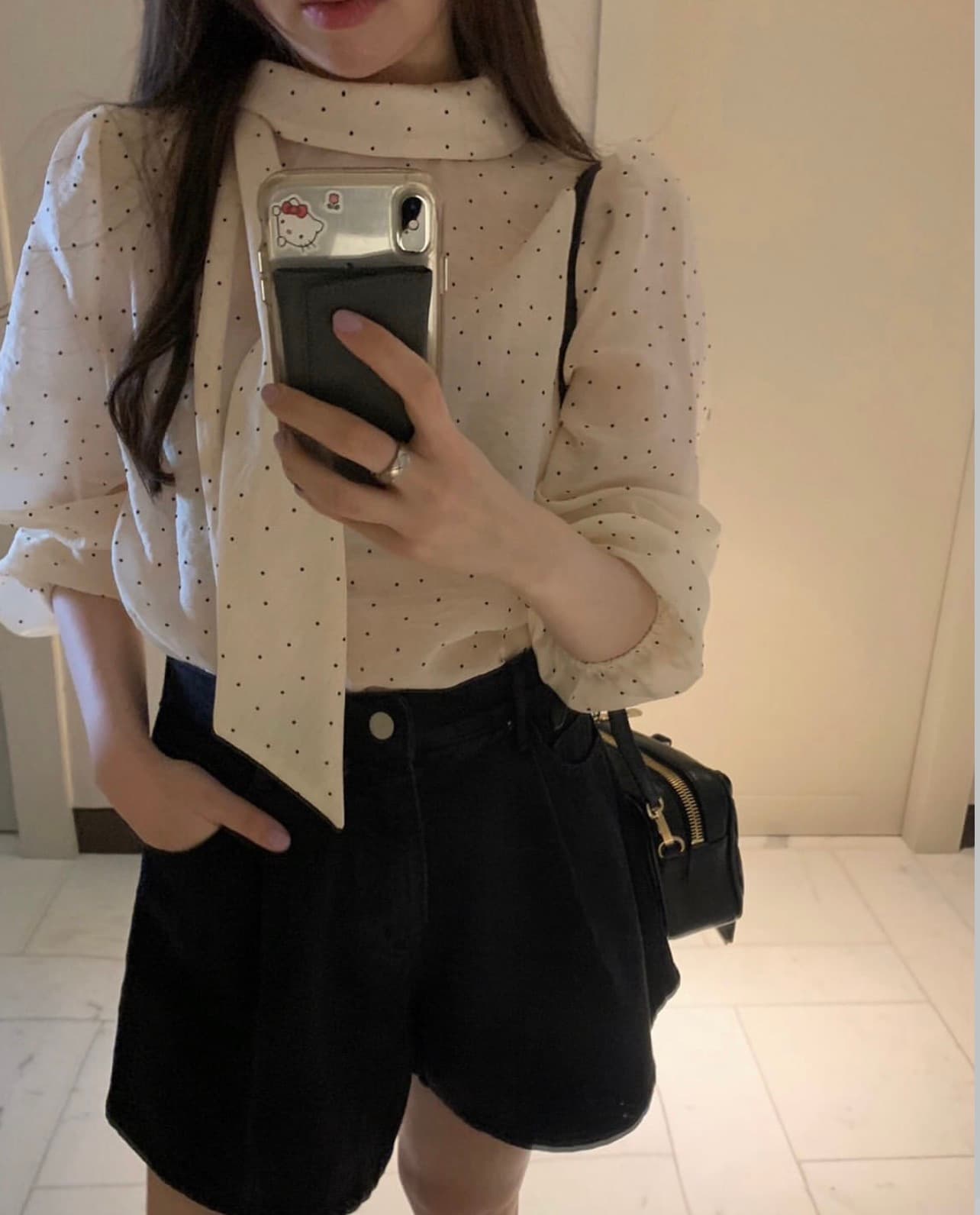 있음 선적 사이즈 업데이트 한국 chic 가을 새로운 한 부서 도트 무늬 리본 달콤함 긴팔 다용도 셔츠 상세 이미지 8