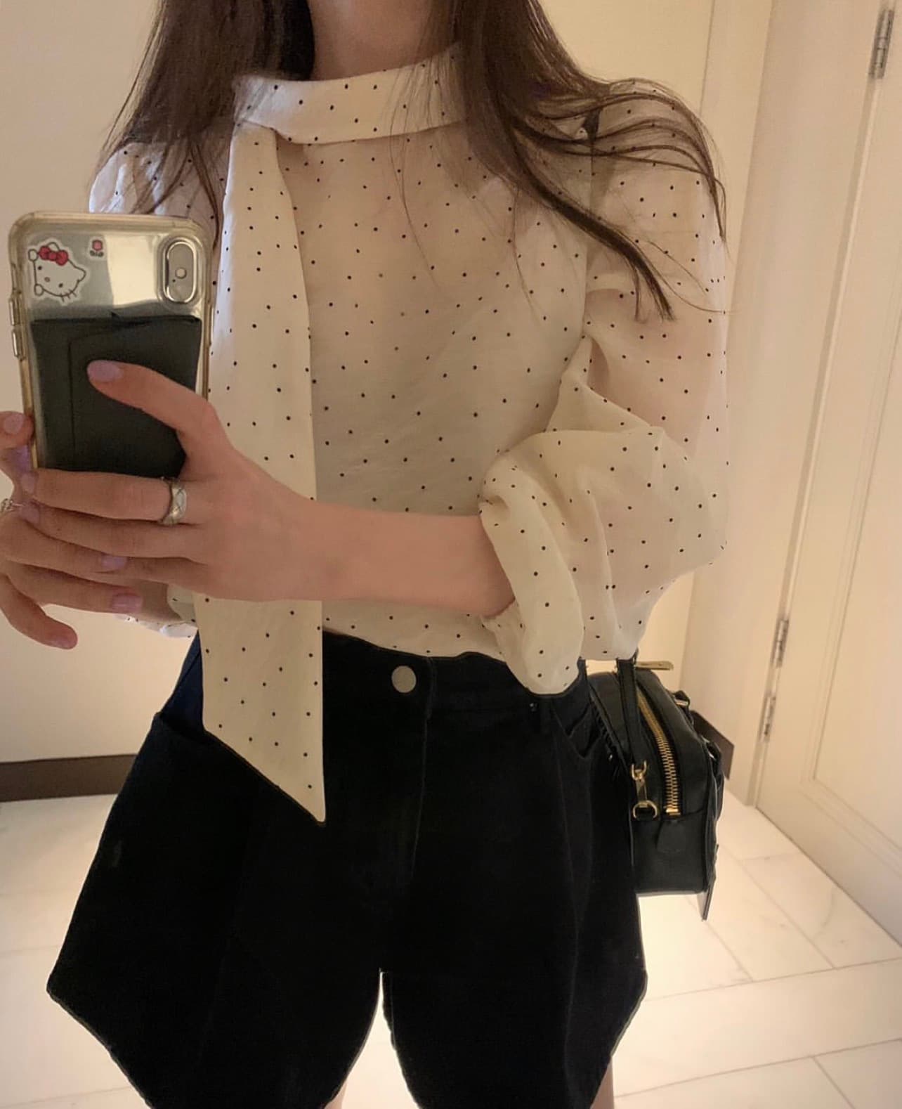 있음 선적 사이즈 업데이트 한국 chic 가을 새로운 한 부서 도트 무늬 리본 달콤함 긴팔 다용도 셔츠 상세 이미지 10