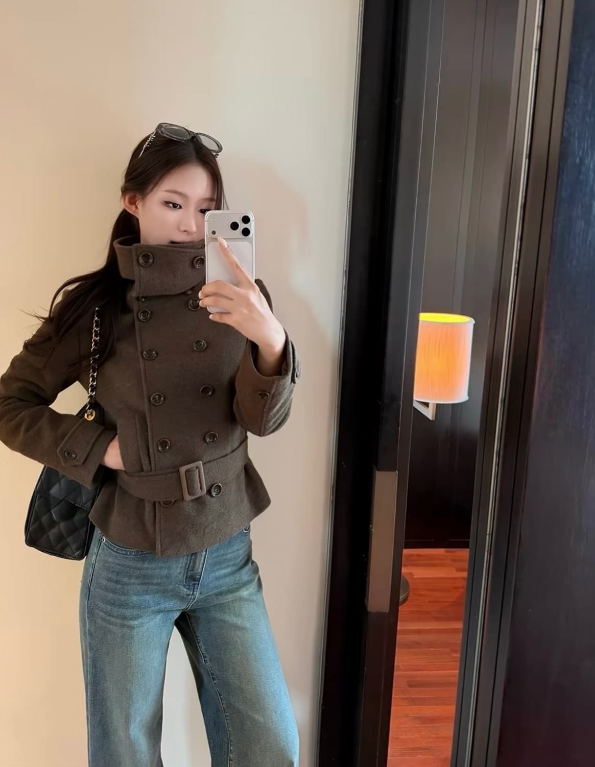 한국 chic 겨울 새로운 고급 센스 벨트 슬림해 보이는 이중 버튼 두꺼운 모직 외투 상세 이미지 6