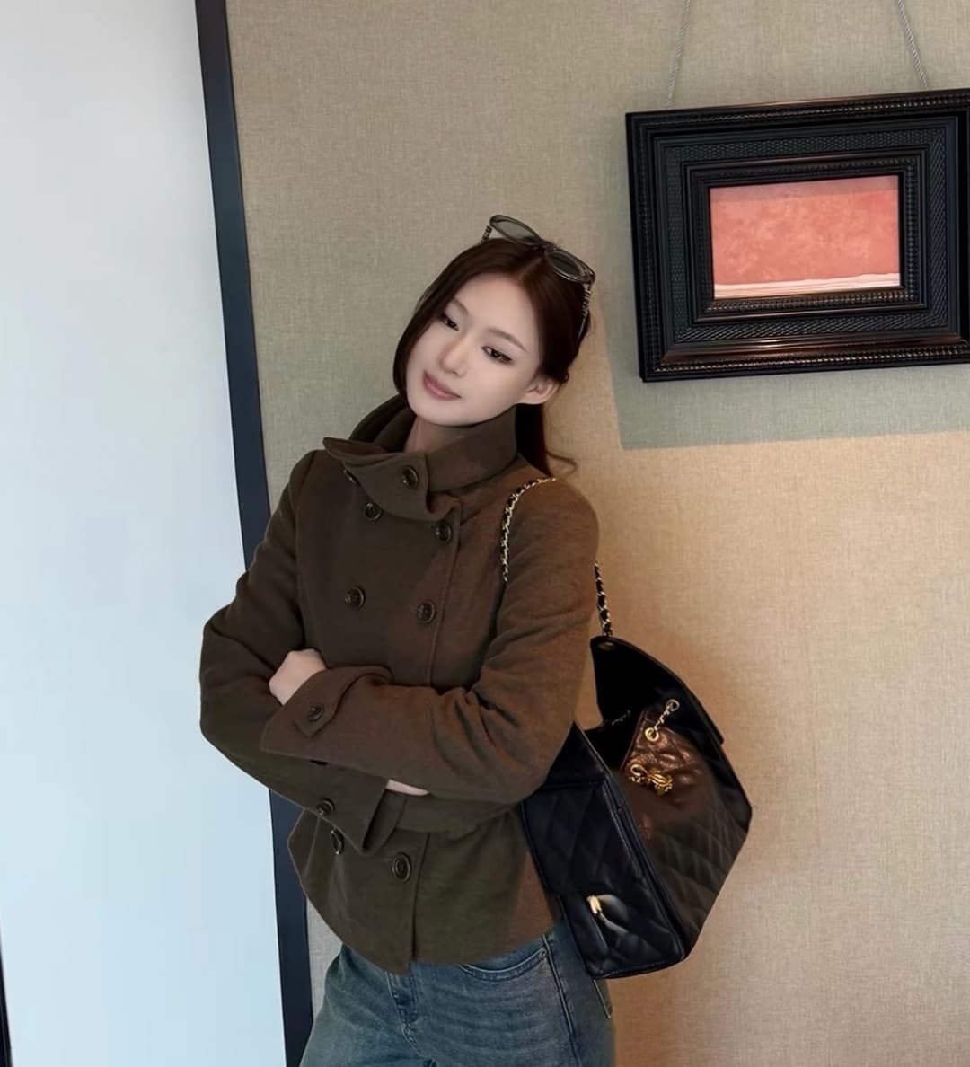 한국 chic 겨울 새로운 고급 센스 벨트 슬림해 보이는 이중 버튼 두꺼운 모직 외투 상세 이미지 7