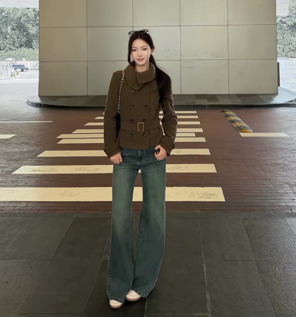 한국 chic 겨울 새로운 고급 센스 벨트 슬림해 보이는 이중 버튼 두꺼운 모직 외투 상세 이미지 12
