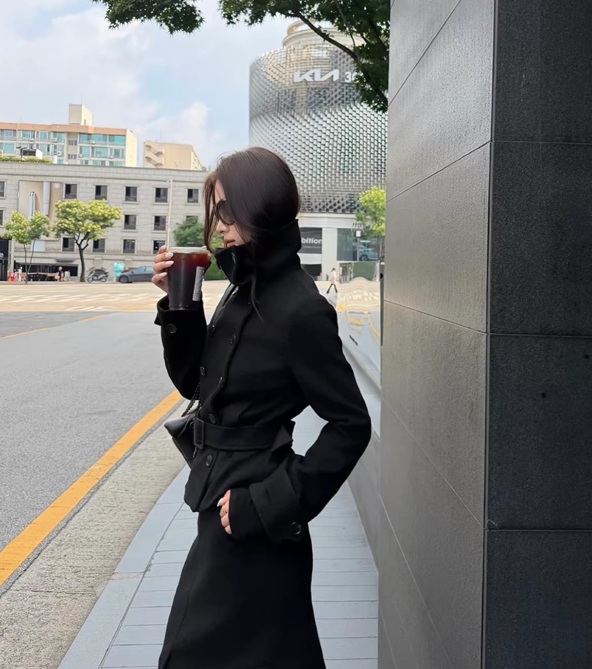 한국 chic 겨울 새로운 고급 센스 벨트 슬림해 보이는 이중 버튼 두꺼운 모직 외투 상세 이미지 16