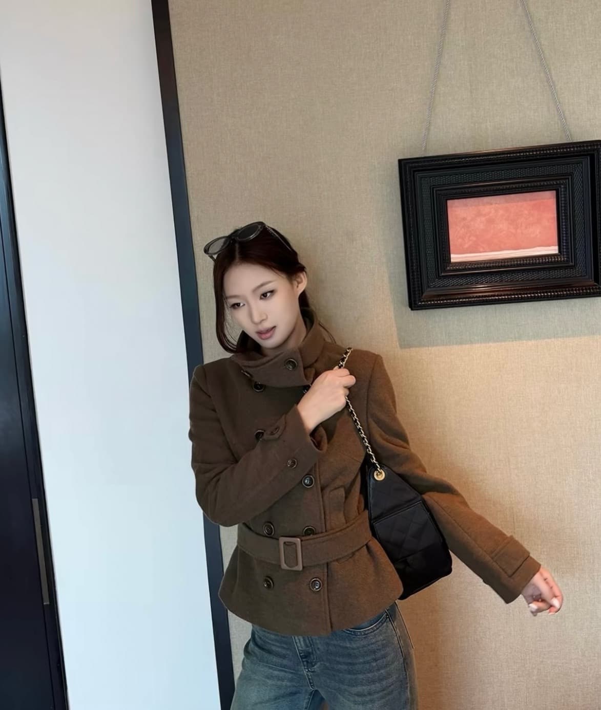 한국 chic 겨울 새로운 고급 센스 벨트 슬림해 보이는 이중 버튼 두꺼운 모직 외투 상세 이미지 19