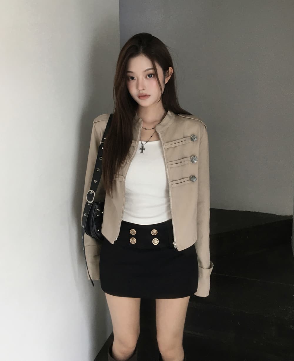 있음 선적 한국 chic 가을 겨울 새로운 레트로 스탠드 칼라 단추 지퍼 짧은 외투 상세 이미지 5
