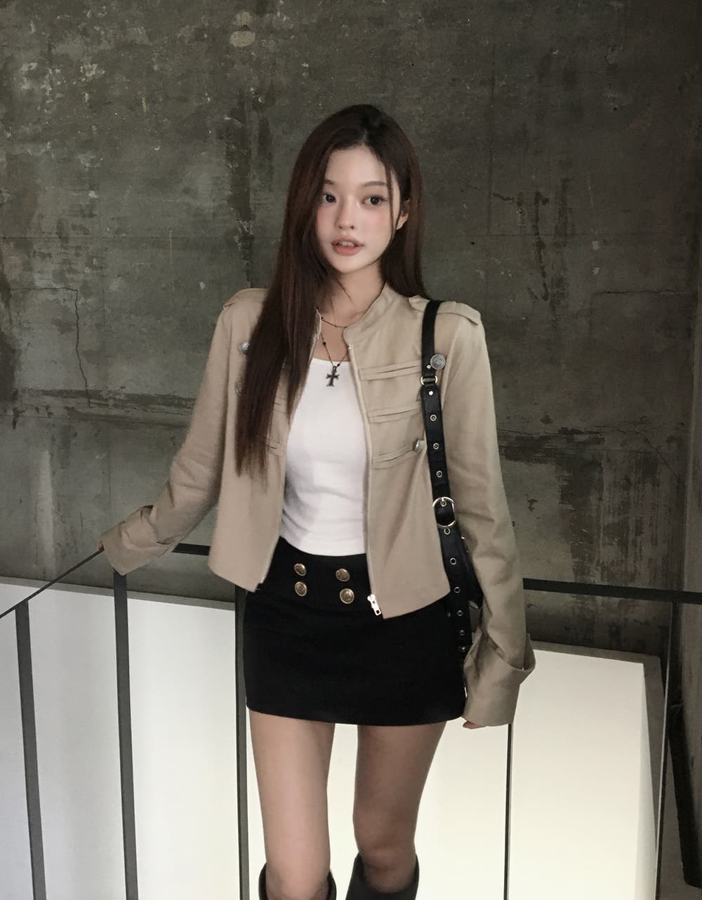 있음 선적 한국 chic 가을 겨울 새로운 레트로 스탠드 칼라 단추 지퍼 짧은 외투 상세 이미지 10