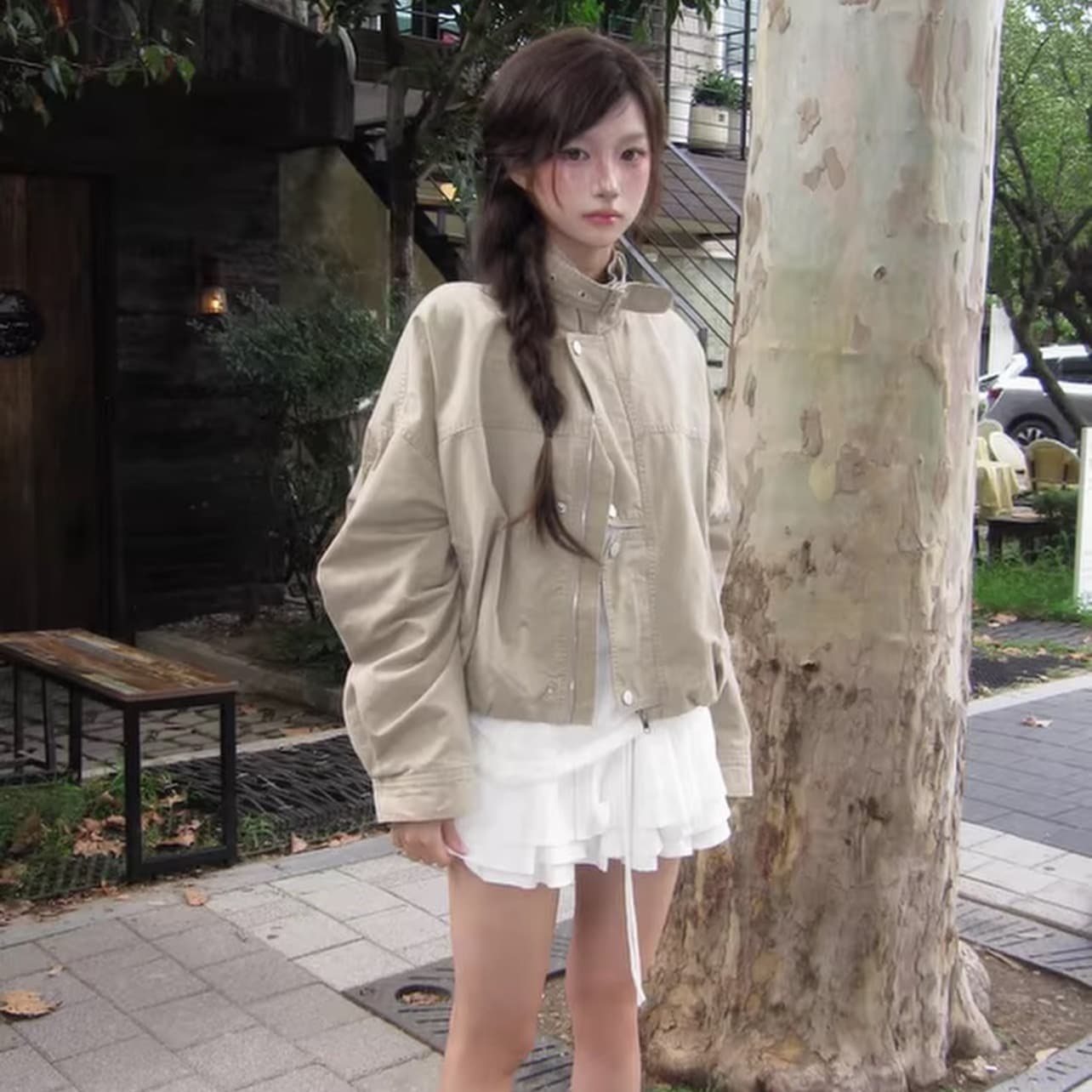 한국 chic 가을 겨울 새로운 레트로 스탠드 칼라 워크웨어 짧은 외투 이미지 5
