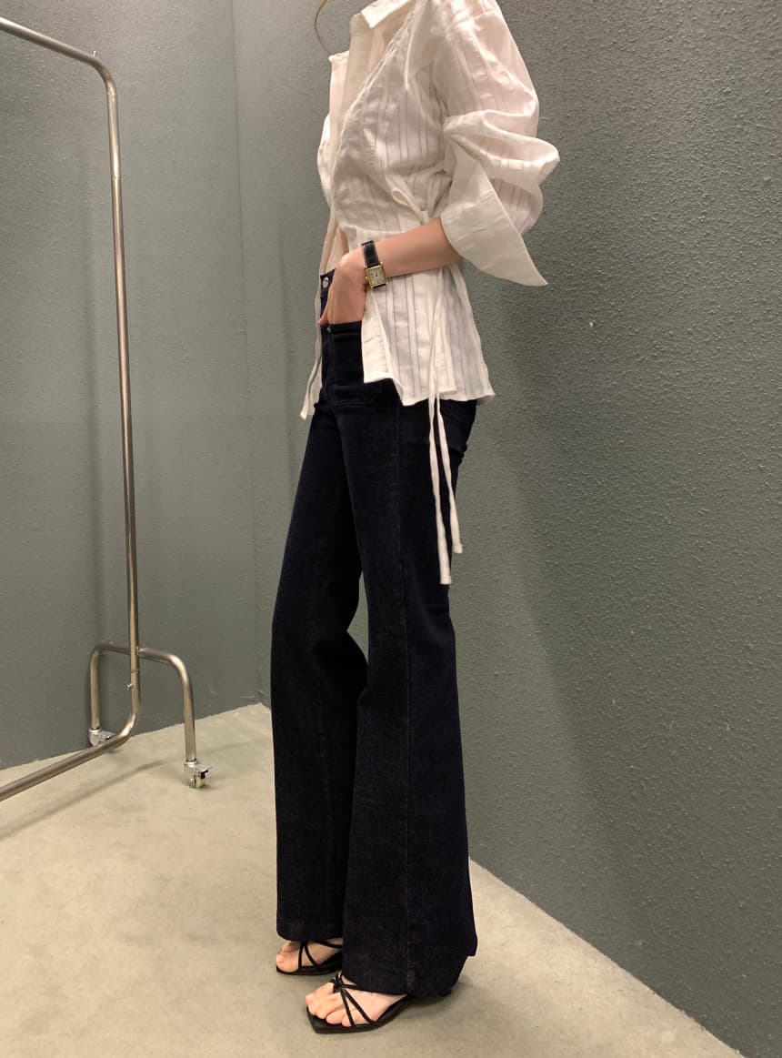 있음 선적 사이즈 업데이트 chic 가을 겨울 새로운 스트라이프 폴로 칼라 레이스업 긴팔 셔츠 여성 몸매 가꾸기 슬림해 보이는 셔츠 상세 이미지 29