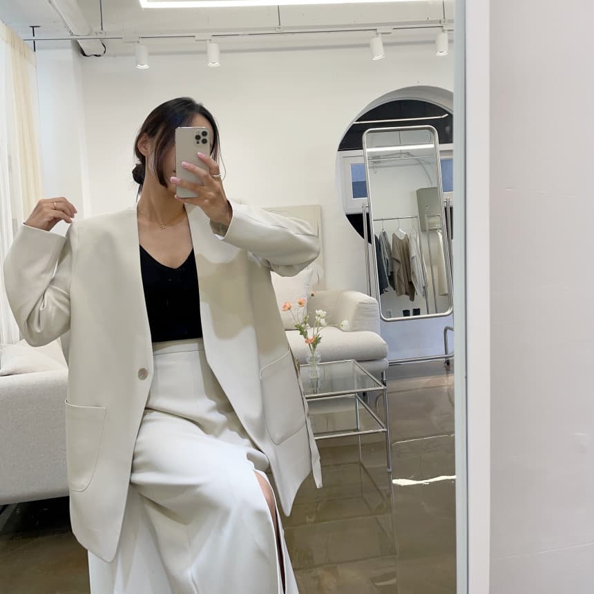 있음 선적 사이즈 업데이트 한국 chic 가을 겨울 V넥 레이스업 블레이저 하이웨이스트 트임 반 스커트 세트 상세 이미지 5
