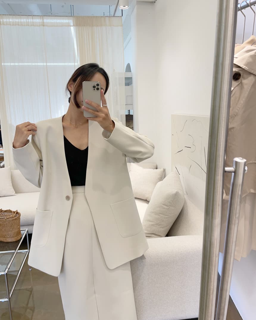 있음 선적 사이즈 업데이트 한국 chic 가을 겨울 V넥 레이스업 블레이저 하이웨이스트 트임 반 스커트 세트 상세 이미지 6