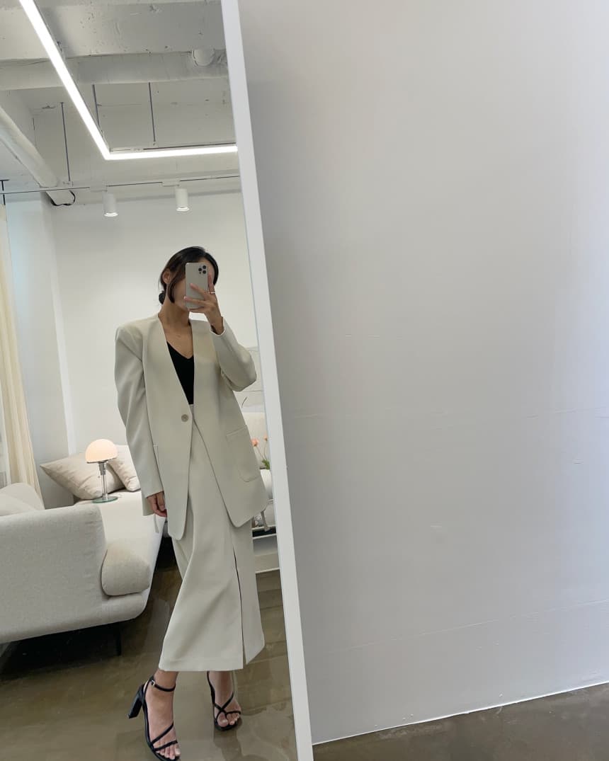 있음 선적 사이즈 업데이트 한국 chic 가을 겨울 V넥 레이스업 블레이저 하이웨이스트 트임 반 스커트 세트 상세 이미지 7