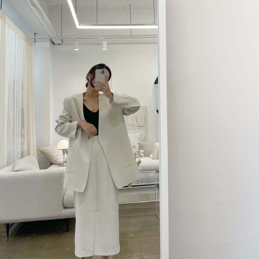 있음 선적 사이즈 업데이트 한국 chic 가을 겨울 V넥 레이스업 블레이저 하이웨이스트 트임 반 스커트 세트 상세 이미지 10