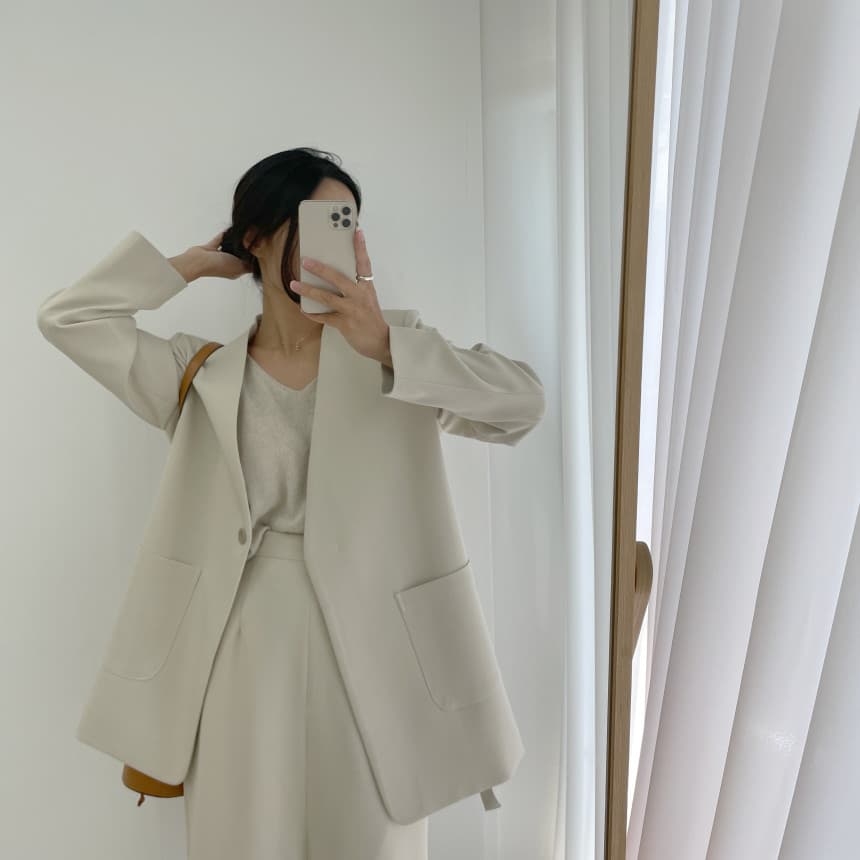 있음 선적 사이즈 업데이트 한국 chic 가을 겨울 V넥 레이스업 블레이저 하이웨이스트 트임 반 스커트 세트 상세 이미지 11