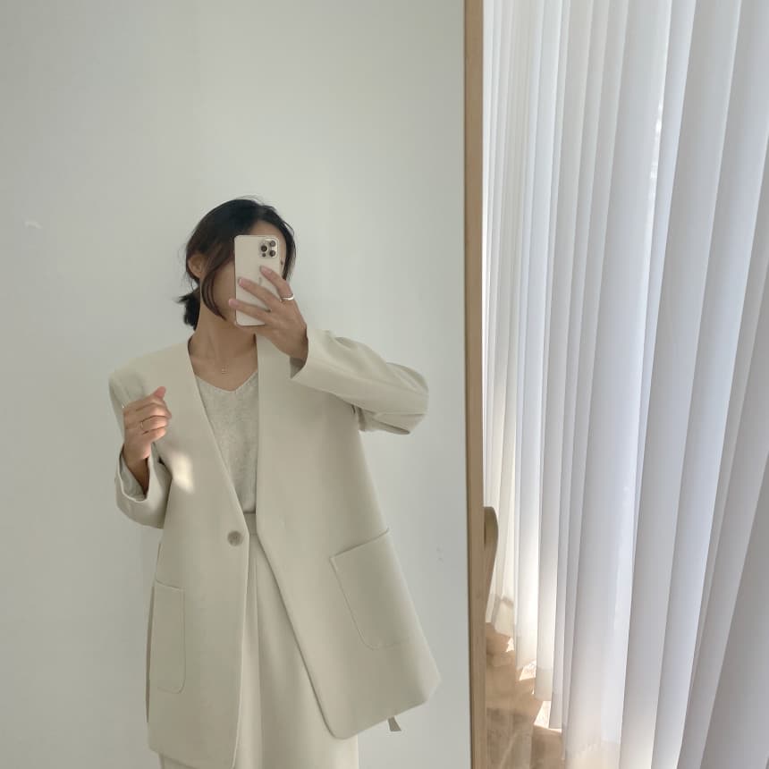 있음 선적 사이즈 업데이트 한국 chic 가을 겨울 V넥 레이스업 블레이저 하이웨이스트 트임 반 스커트 세트 상세 이미지 13