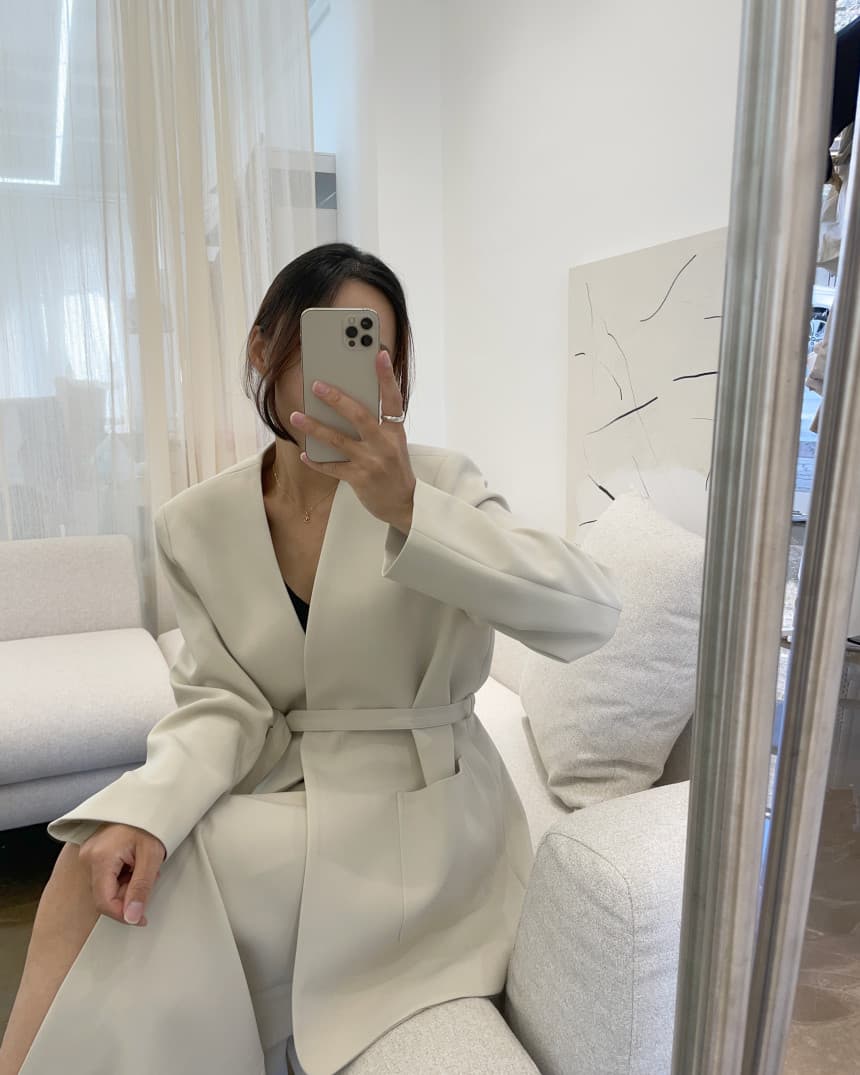 있음 선적 사이즈 업데이트 한국 chic 가을 겨울 V넥 레이스업 블레이저 하이웨이스트 트임 반 스커트 세트 상세 이미지 15