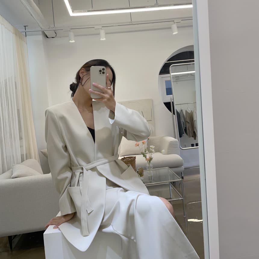 있음 선적 사이즈 업데이트 한국 chic 가을 겨울 V넥 레이스업 블레이저 하이웨이스트 트임 반 스커트 세트 상세 이미지 16