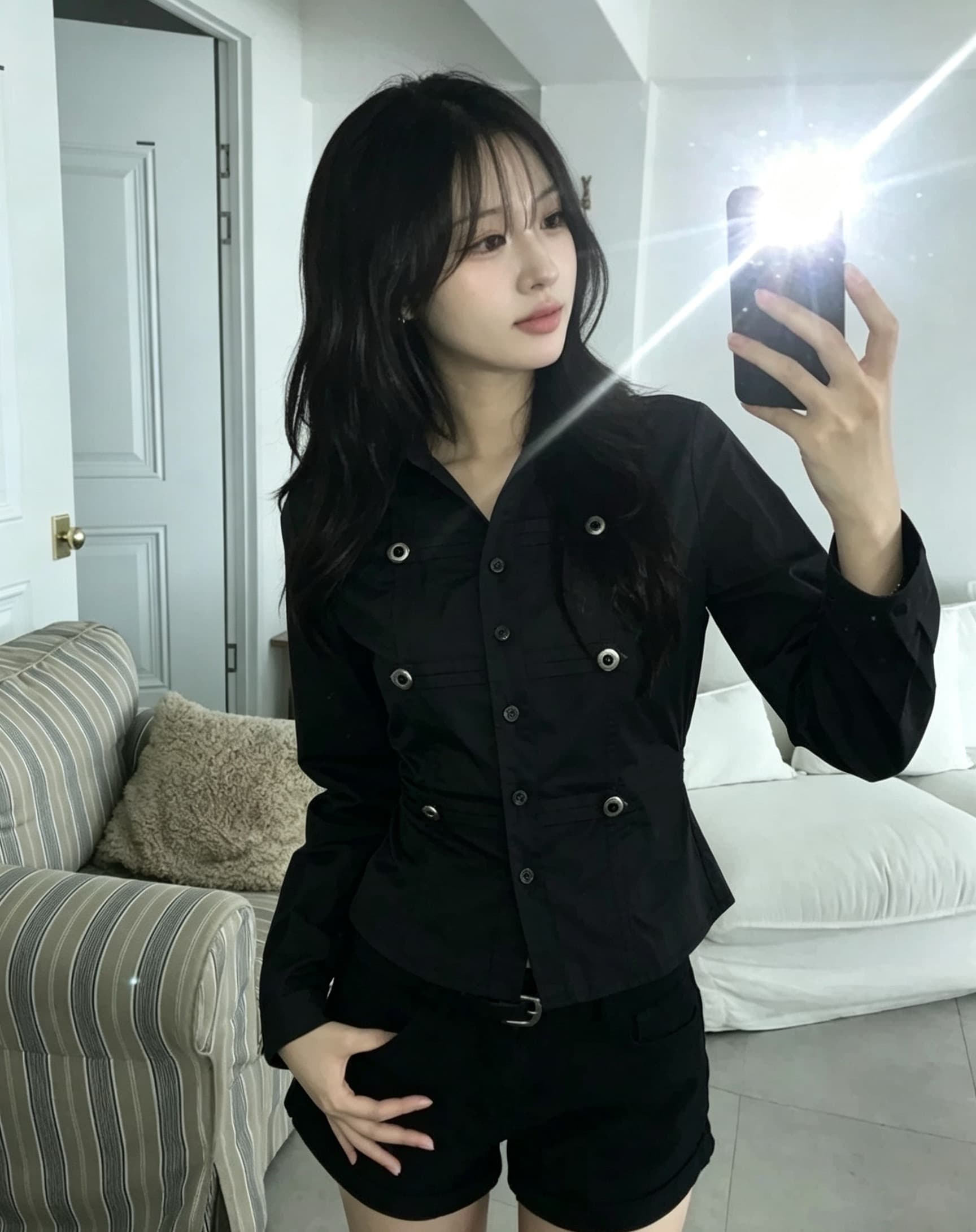 한국 chic 가을 겨울 새로운 레트로 단추 장식 몸매 가꾸기 슬림해 보이는 셔츠 이미지 3