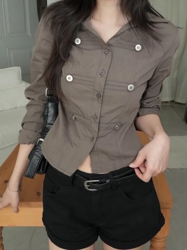 한국 chic 가을 겨울 새로운 레트로 단추 장식 몸매 가꾸기 슬림해 보이는 셔츠 이미지 2
