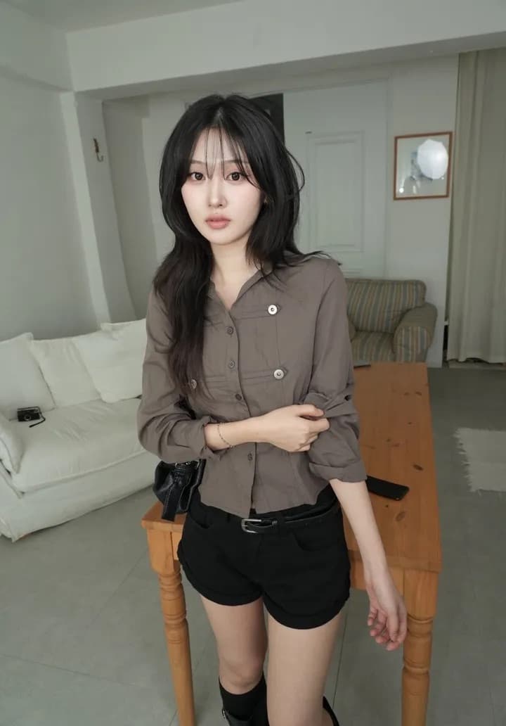 한국 chic 가을 겨울 새로운 레트로 단추 장식 몸매 가꾸기 슬림해 보이는 셔츠 상세 이미지 3