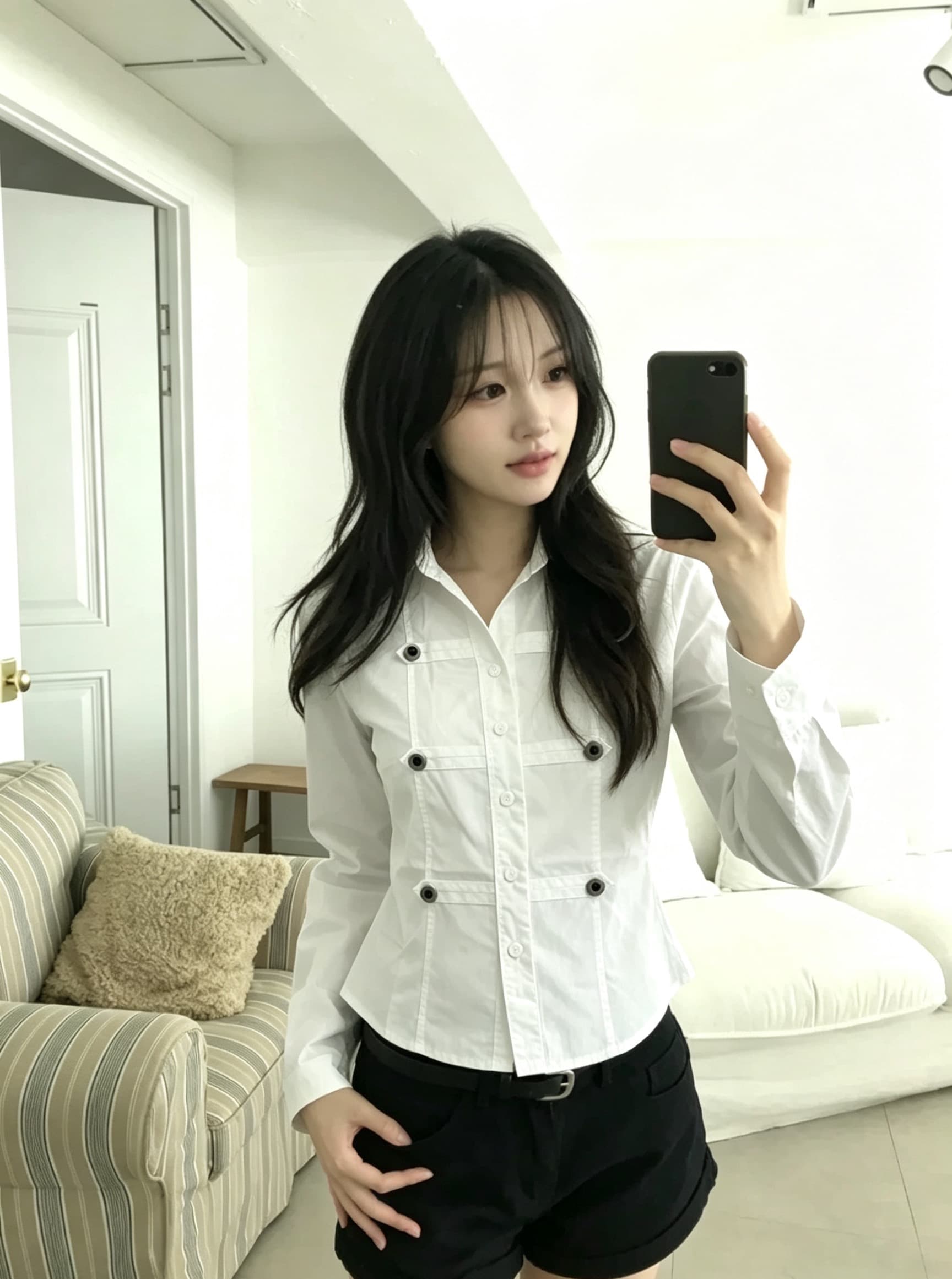 한국 chic 가을 겨울 새로운 레트로 단추 장식 몸매 가꾸기 슬림해 보이는 셔츠 상세 이미지 18