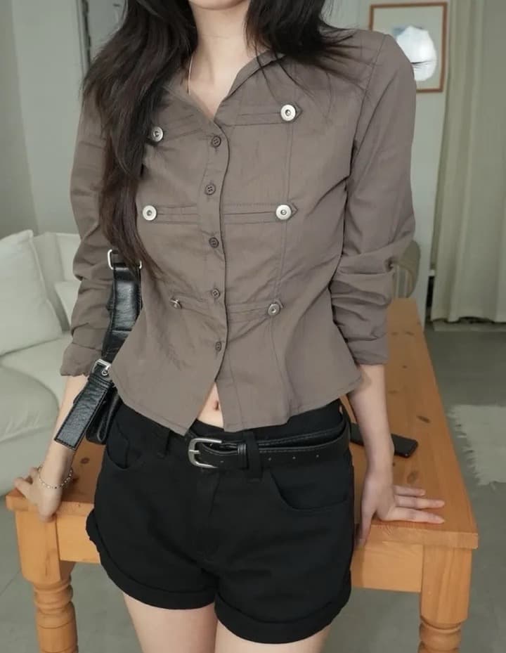 한국 chic 가을 겨울 새로운 레트로 단추 장식 몸매 가꾸기 슬림해 보이는 셔츠 상세 이미지 25