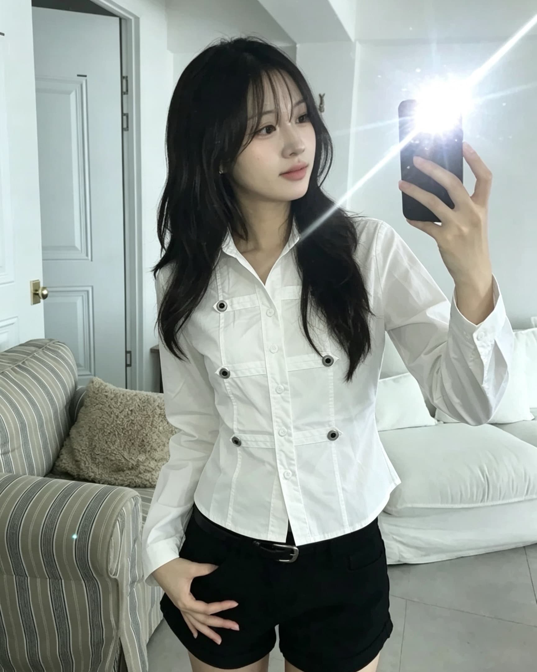 한국 chic 가을 겨울 새로운 레트로 단추 장식 몸매 가꾸기 슬림해 보이는 셔츠