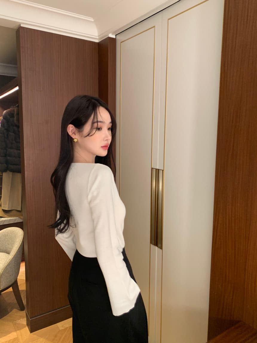 있음 선적 사이즈 업데이트 한국 chic 가을 한국 스타일 레트로 스트라이프 나팔 소매 니트 스웨터 여성 몸매 가꾸기 맨위 상세 이미지 21