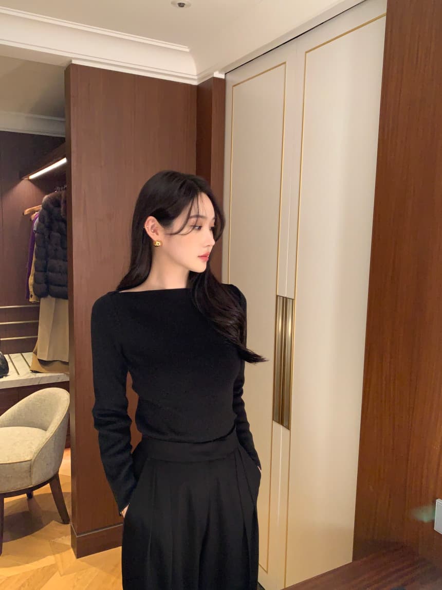 있음 선적 사이즈 업데이트 한국 chic 가을 한국 스타일 레트로 스트라이프 나팔 소매 니트 스웨터 여성 몸매 가꾸기 맨위 상세 이미지 44