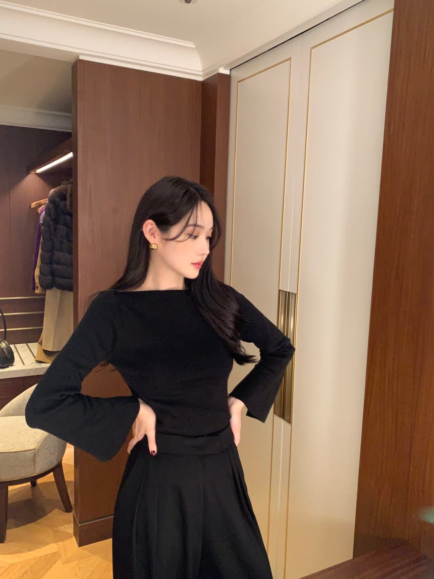 있음 선적 사이즈 업데이트 한국 chic 가을 한국 스타일 레트로 스트라이프 나팔 소매 니트 스웨터 여성 몸매 가꾸기 맨위 상세 이미지 47