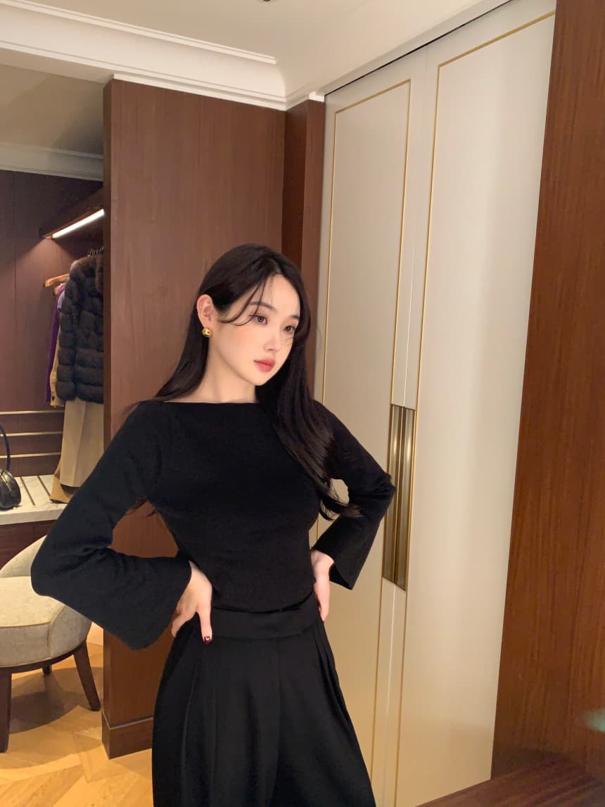 있음 선적 사이즈 업데이트 한국 chic 가을 한국 스타일 레트로 스트라이프 나팔 소매 니트 스웨터 여성 몸매 가꾸기 맨위 상세 이미지 48