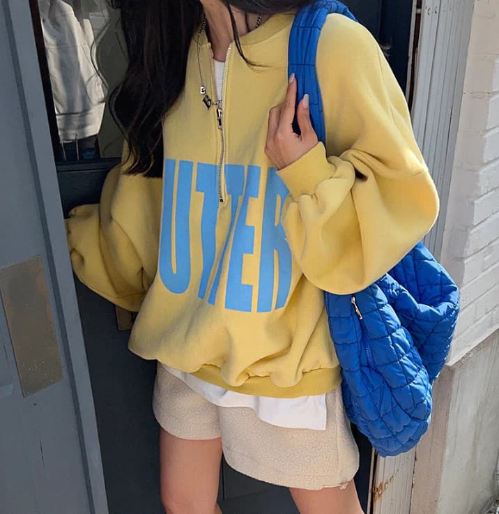 있음 선적 사이즈 업데이트 chic 가을 겨울 한 부서 스탠드 칼라 지퍼 루즈핏 알파벳 프린트 털이 있는 보온 후드티 상세 이미지 14