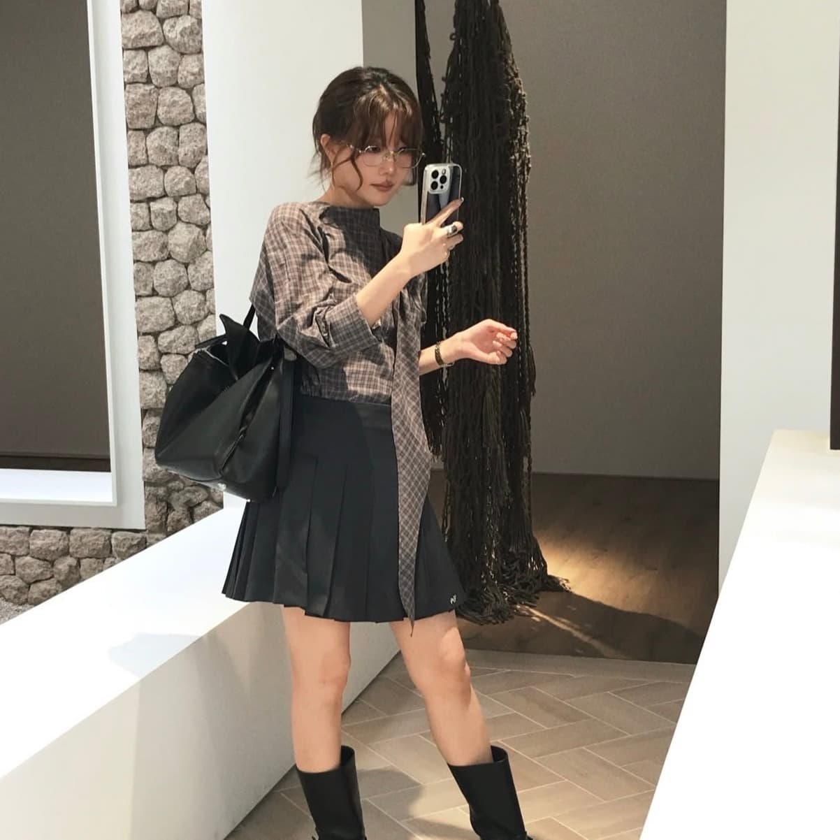 있음 선적 사이즈 업데이트 한국 chic 가을 겨울 새로운 한 부서 레트로 체크무늬 리본 다용도 바지를 입는 셔츠 이미지 5
