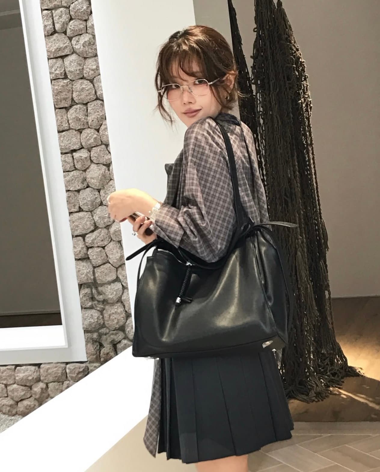 있음 선적 사이즈 업데이트 한국 chic 가을 겨울 새로운 한 부서 레트로 체크무늬 리본 다용도 바지를 입는 셔츠 상세 이미지 6