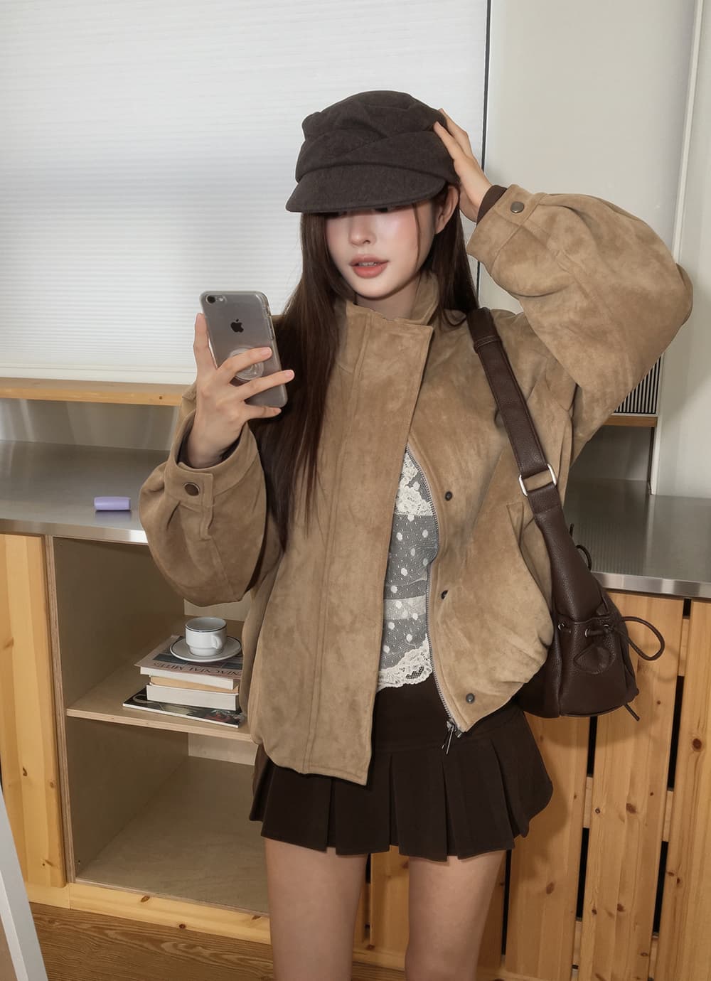 있음 선적 한국 chic 가을 겨울 새로운 한 부서 레트로 아름다움 라드. 녹용 가죽 자켓 재킷